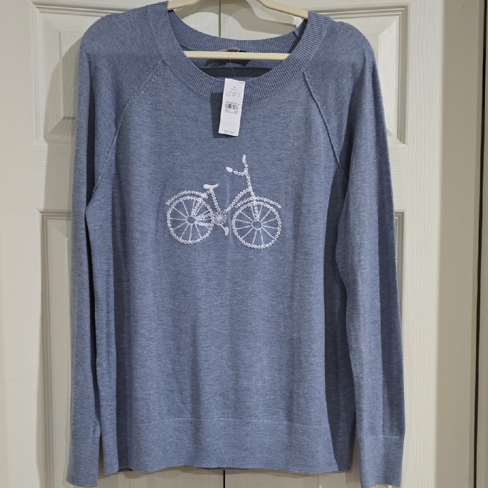 NWT- Loft Blue Bicycle Graphic Sweater